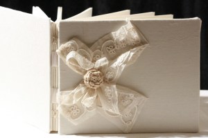 Guest Book – Ivory Tulle Lace Wedding Guest Book – Crocheted Pearls